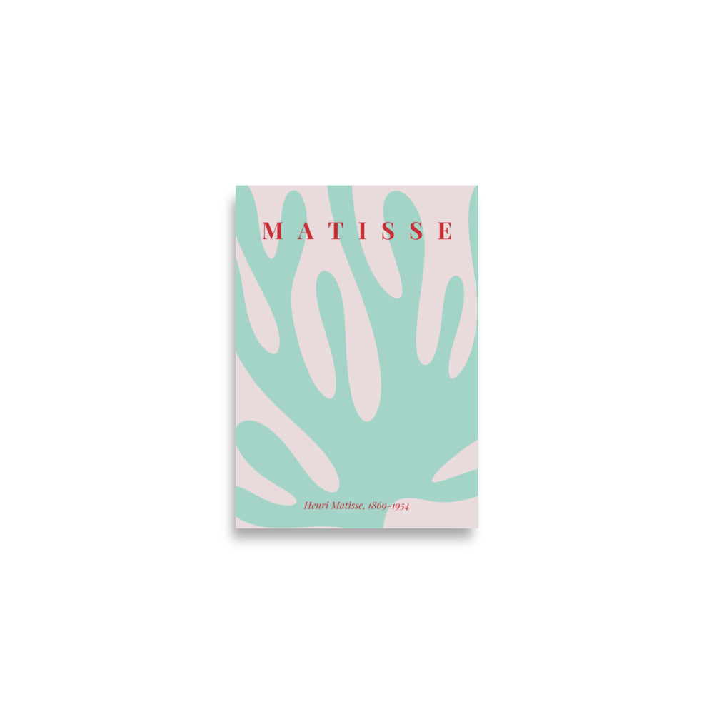 Grøn matisse plakat med rød tekst og plante i minimalistisk design 42x59 cm