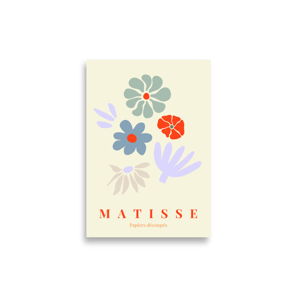 Matisse plakat med blomster i blå og røde nuancer