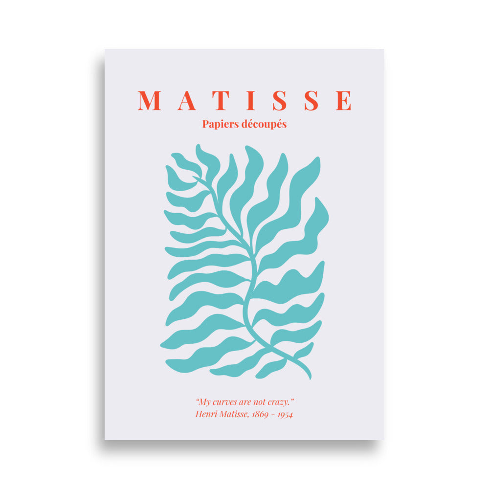 Matisse plakat med organisk blad illustration i blå 