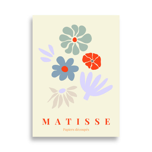 Matisse plakat med blomster i blå og røde nuancer