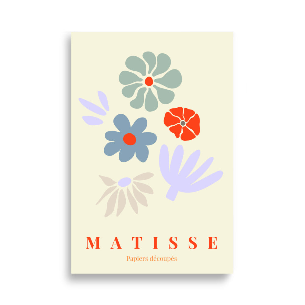 Matisse plakat med blomster i blå og røde nuancer