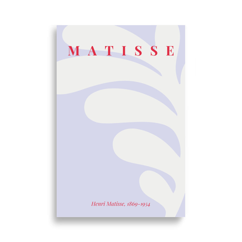 Lilla moderne matisse plakat med rød tekst og plante i minimalistisk design 61x90 cm