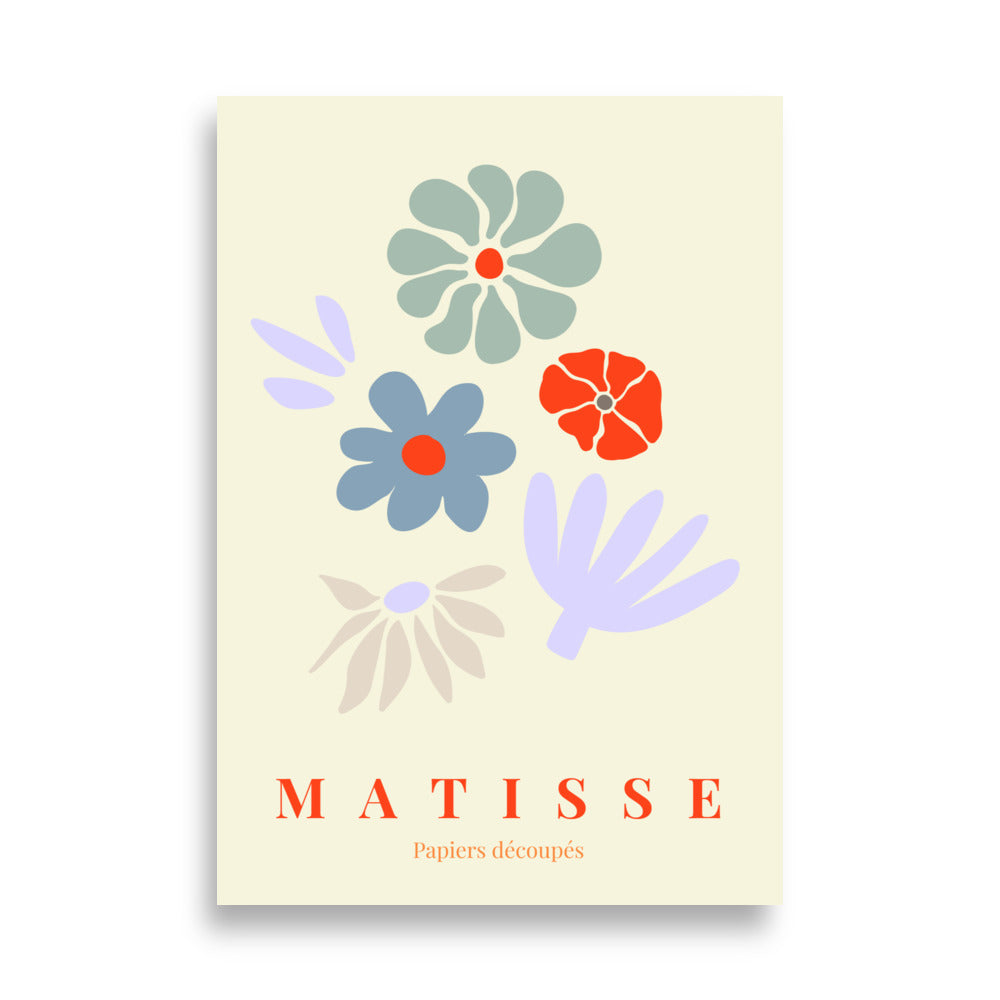 Matisse plakat med blomster i blå og røde nuancer