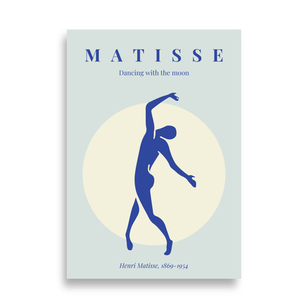 Matisse plakat blå med dansende kvinde under månen