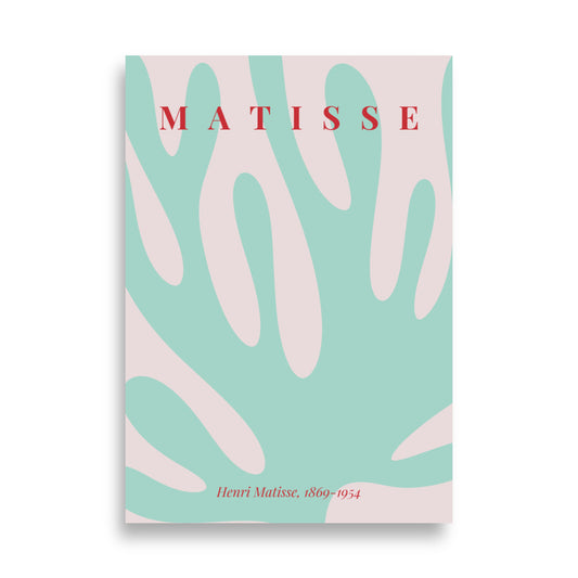 Grøn matisse plakat med rød tekst og plante i minimalistisk design 70x100 cm