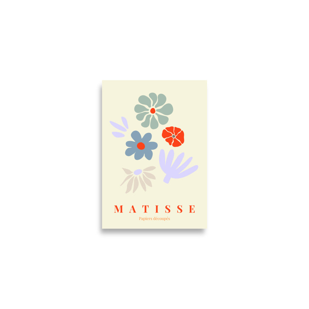Matisse plakat med blomster i blå og røde nuancer